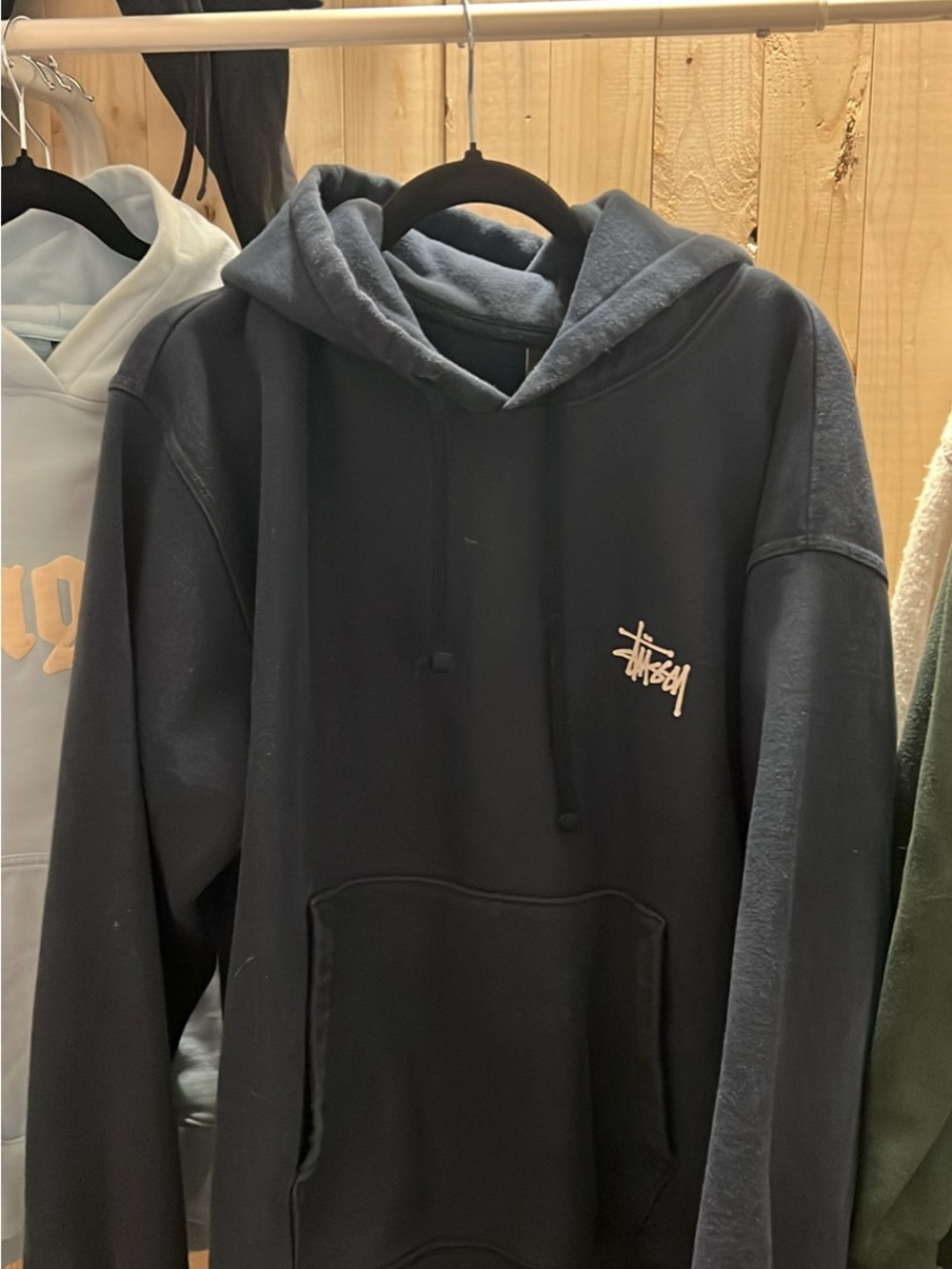 Stussy Black Hoodie with Small White Script Logo